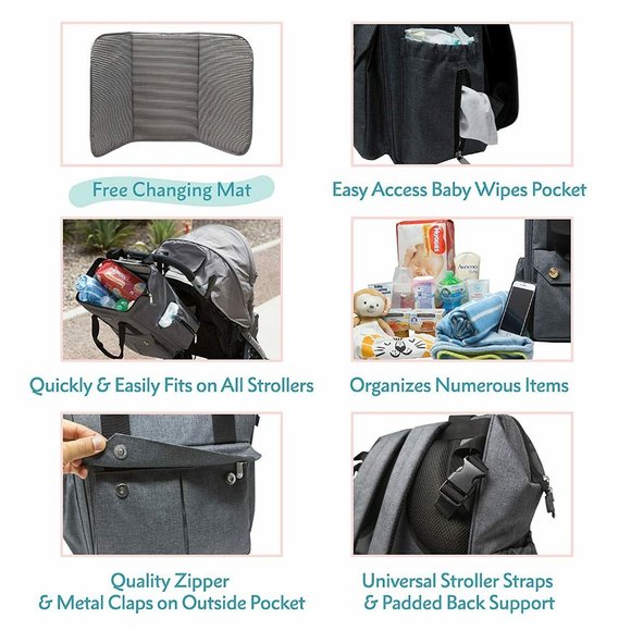 One Earth Home Grey Unisex Diaper Bag, Stroller Straps Changing Pad Included NWT - Picture 6 of 8